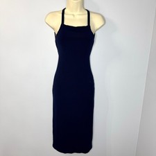 Reformation Navy Blue Ribbed Knit Square Neck Crisscross Open Back Midi Dress XS