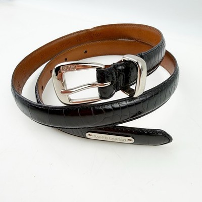 Vtg Ralph Lauren Croc Embossed Italian Leather Belt Y2K Silver Buckle Women s S