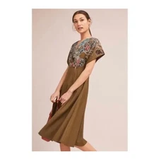 Hemant & Nandita Candida Olive Green Midi Dress Size 6