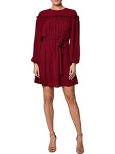 LAUNDRY Womens Self Tie Belt Closure Balloon Sleeve Short Baby Doll Dress