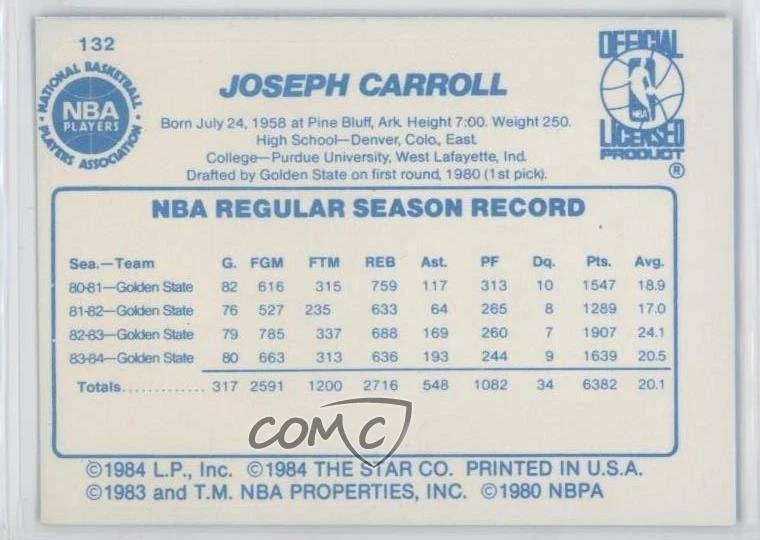 1985-86 Star Joe Barry Carroll #132 - Image 2 of 2