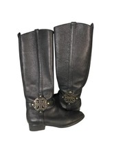 Tory Burch Amanda Black Leather Gold Logo Tal...