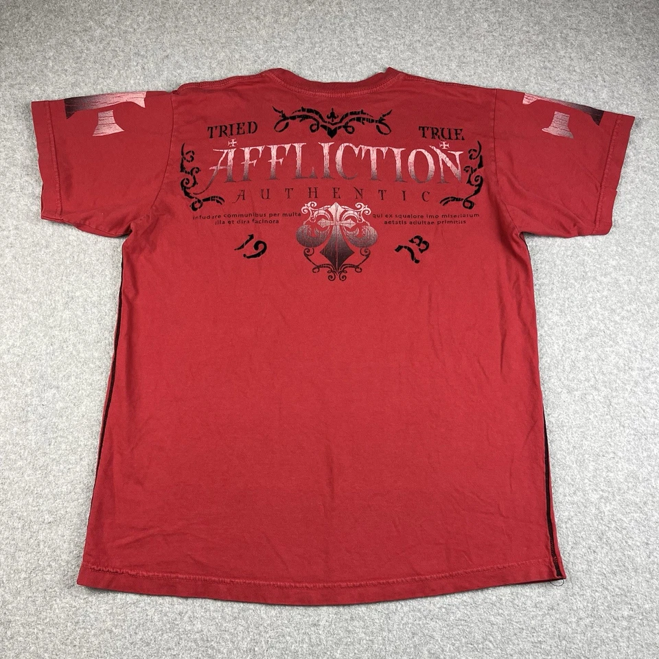 Affliction T Shirt Mens Medium Red Phoenix Tried & True Live Fast Eagle Grunge - Image 2 of 4