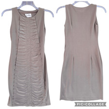 Joseph Ribkoff Brown Tan Grayish Sheath Dress Women Size 4 Ruffle Ruching Knee