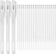 Heat Erasable Fabric White Marking Pens with 20 Refills for Tailors Sewing