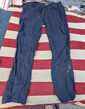 Lilly Pulitzer Deri Linen Palazzo Pants Women Size M Navy Blue Resort 