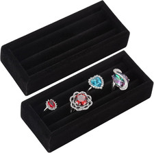 2 Slots Velvet Small Ring Organizer Set of 2 Earrings Trays Showcase Display Sto