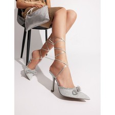 Women Elegant Stilettos High Heel Pumps Rhinestone Bow Dress Shoes