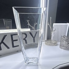 Clear Glass Square Tapered Freestanding Decorative Flower Vase, Solid Plain
