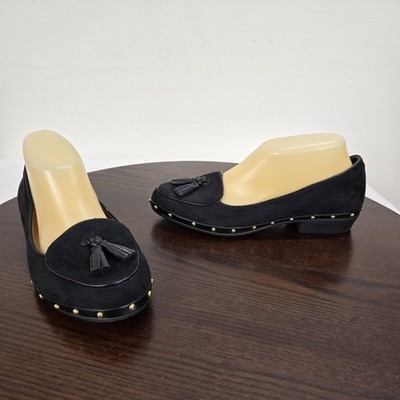 Comfortview Loafers Womens Size 7M Black Studded Tassel Flats Faux Suede Shoes