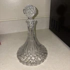 Vintage Crystal Ships Decanter & Faceted Stopper
