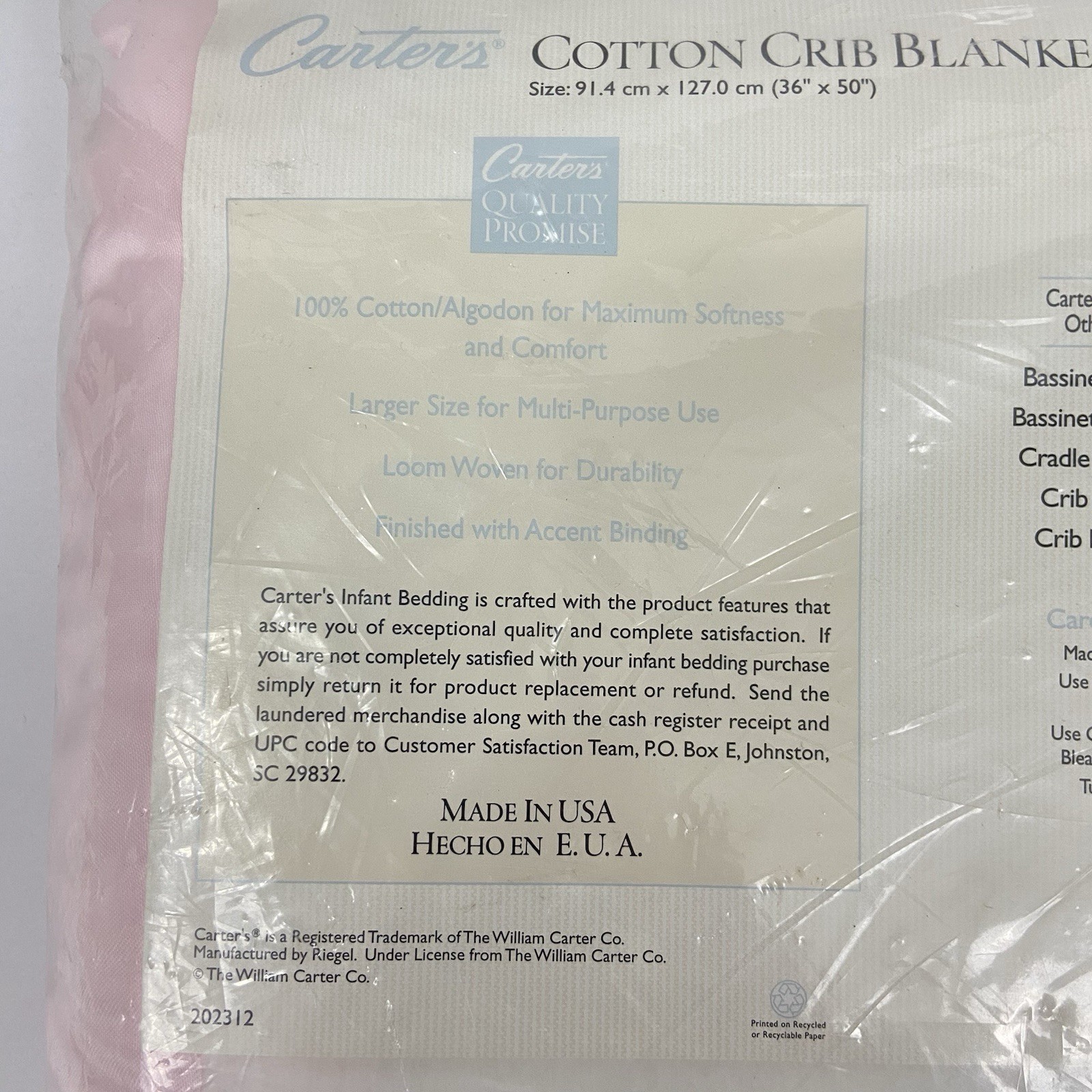 Carters Vintage Cotton Crib Blanket Pink Trim Bunny Puppy Made In USA 36x50