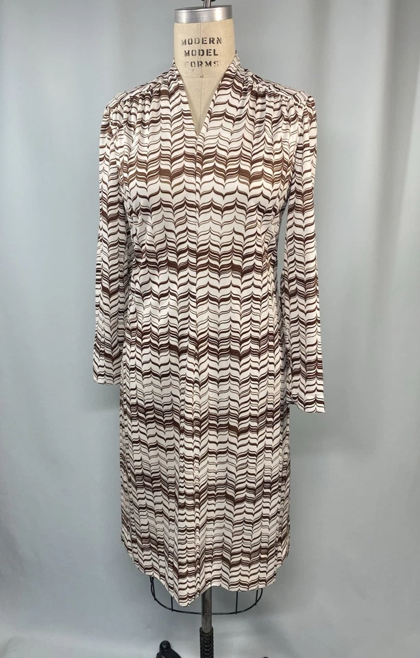 Vintage Dress SIZE MEDIUM 12 white brown zig zag NELLY DON 70s 80s modest - Image 3 of 4
