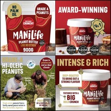 ManiLife Deep Roast Crunchy Natural Peanut Butter 900g | High Protein