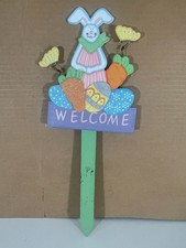 Easter Bunny 15.5" metal Welcome garden stake GUC