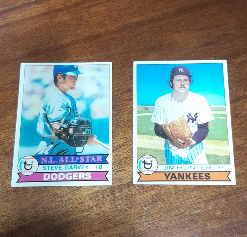 Topps 1979 Steve Garvey Dodgers & Jim Hunter Yankees MLB Card Lot - 2 Cards