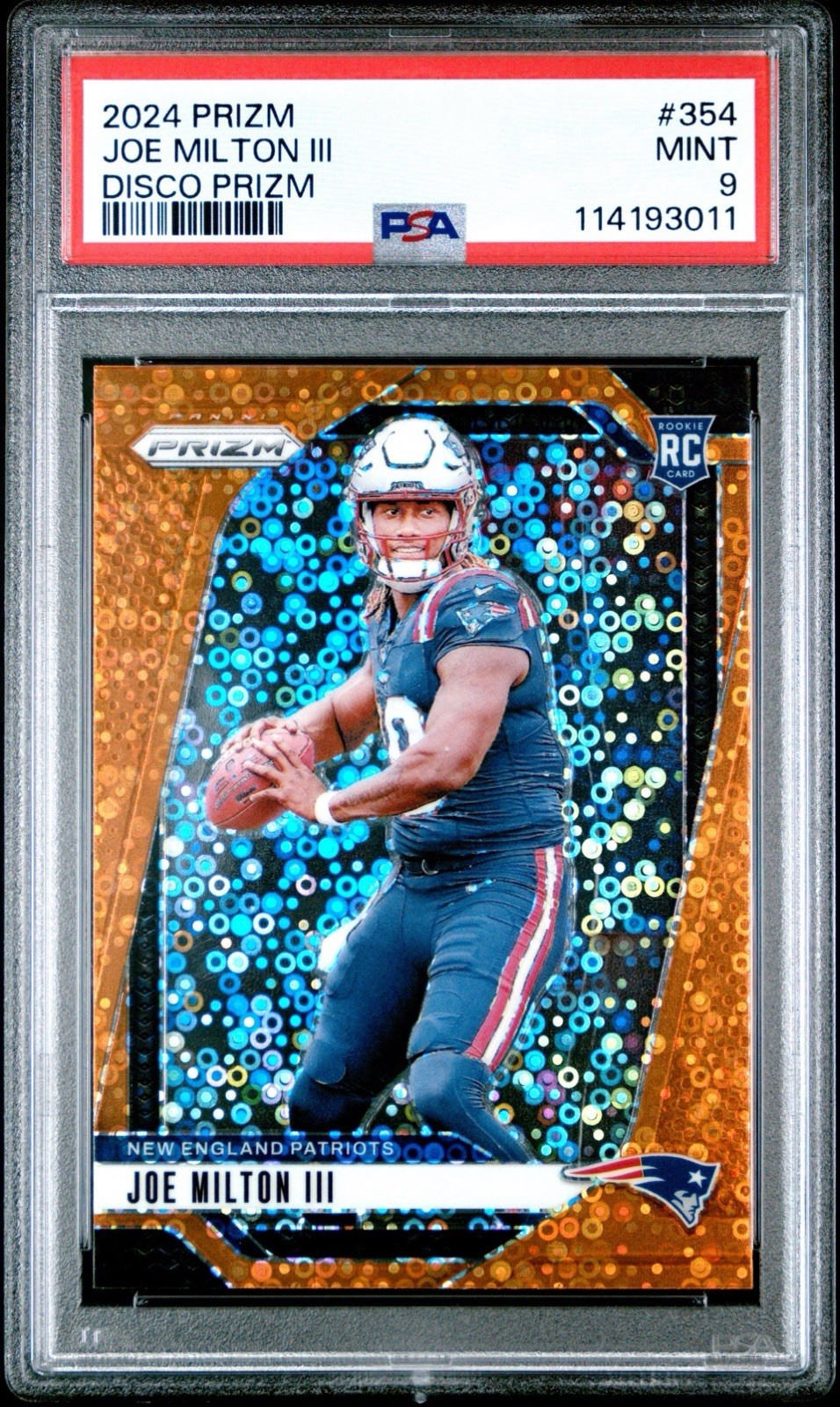 2024 Panini Prizm - Rookies Joe Milton III #354 Disco Prizm (RC) PSA 9
