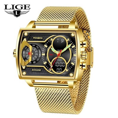 LIGE Herren Armbanduhr LED Digital Quarz Luxus Männer Uhren Wasserdicht Sportuhr