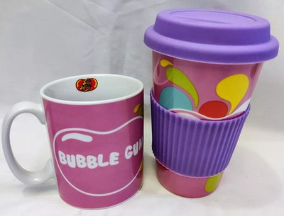 JELLY BELLY BUBBLE GUM MUG & KERAMIK TRAVEL MUG + SILIKONDECKEL & BAND    
