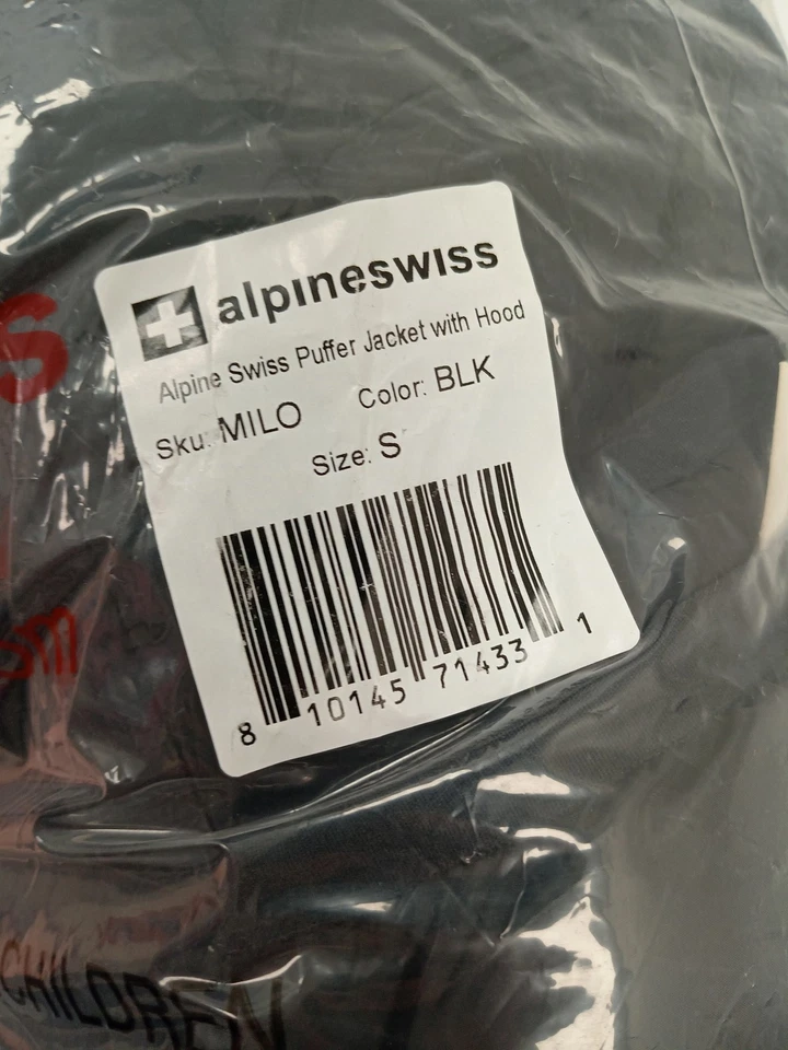 Alpine Swiss Men's Black Puffer Jacket with Removable Hood Size Small New - Image 3 of 3