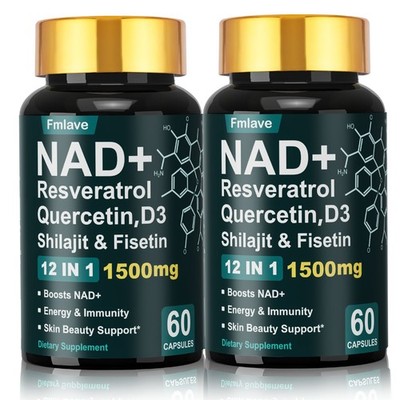 2x NAD+ ADVANCED Supplement for Anti-Aging Energy Focus Nicotinamide Resveratrol