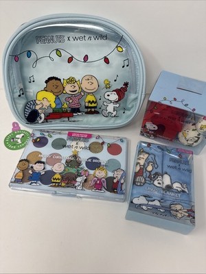 PEANUTS x Wet n Wild Bundle LOT 4 Makeup Bag Snoopy Sponge Linus Blanket Shadow