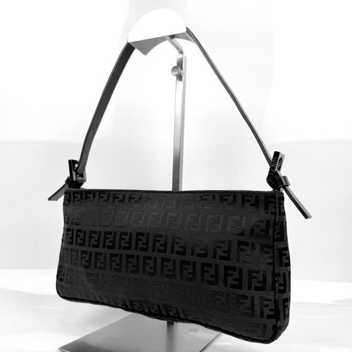 Fendi Zucchino Shoulder Bag Black 8BR042 Authentic Used