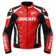 DUCATI Red Black and White Racing Leather Motorcycle Jacket Men Motorbike Gear