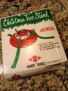 IOB Vintage Handy Things 3 Leg Christmas Tree Stand Rigid Ring Metal Red/Green