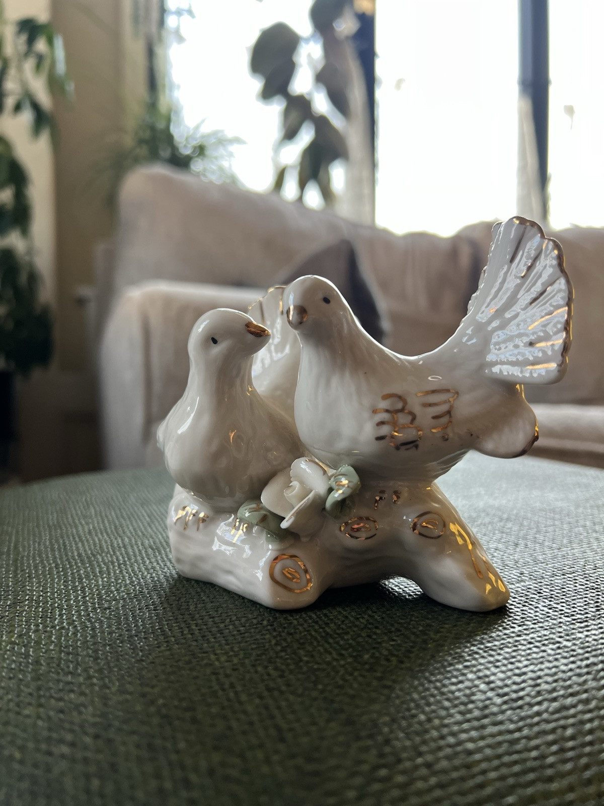 Vintage Love Birds - White Doves Porcelain Figurine Gold Trim Cottagecore