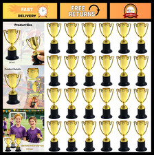 24 Mini Trophies 4" Plastic Awards for Kids, Gold Participation Cups, Bulk Sport