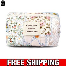 Versatile Blue Floral Makeup Bag - Ideal Cotton Organizer for Travel  Daily Use