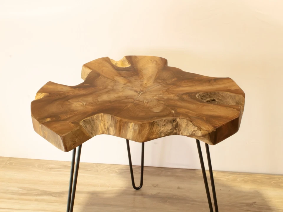 Mesa auxiliar de madera de teca Live Edge de 18", única en su clase, regalo de decoración del hogar para mamá Foto 3 de 3
