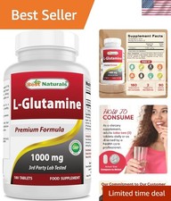 USA-Made L-Glutamine 1000mg Tablets, 180 Count - Lab Tested  Gluten-Free Fuel