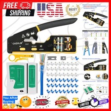 RJ45 Crimp Tool Kit Pass Through Crimper RJ45 Crimping Tool Stripper Cutter C...