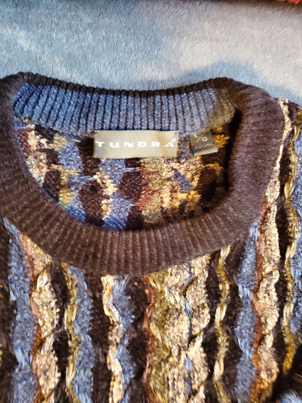 TUNDRA CANADA 3D KNIT COOGI STYLE PULLOVER SWEATER Y2K LRG MENS L MULTI COLOR image 3