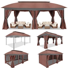 12x20 Heavy Duty Gazebo with Privacy Curtains Outdoor Garden Party Canopy Tent