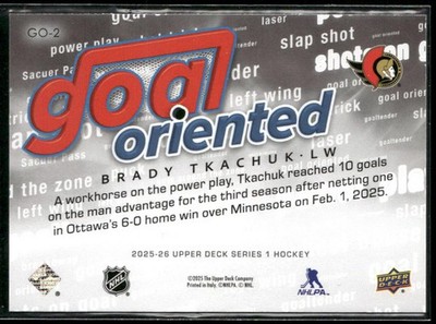 2025-26 Upper Deck #GO-2 Brady Tkachuk Ottawa Senators Goal