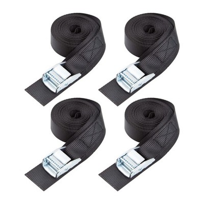 Adjustable 1'' x 15' Lashing Straps with Cam Buckle - 4 Pack Cargo Tie Downs, Bla