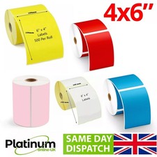 4x6" 100x150mm Direct Thermal Adhesive Labels 500/Roll Pink/Blue/Yellow/Red