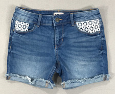 SO Jean Shorts Girl's 12 Blue Denim Button Snap Cut-Off Raw Hem Pockets