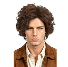 Mens Wig Brown Natural Layered Hippie Wig 70s 80s Disco Rocker Wig for Halloween