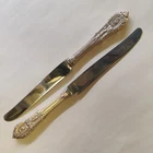 TWO Wallace Rose Point Sterling Silver Handle Dinner Knifes 9"