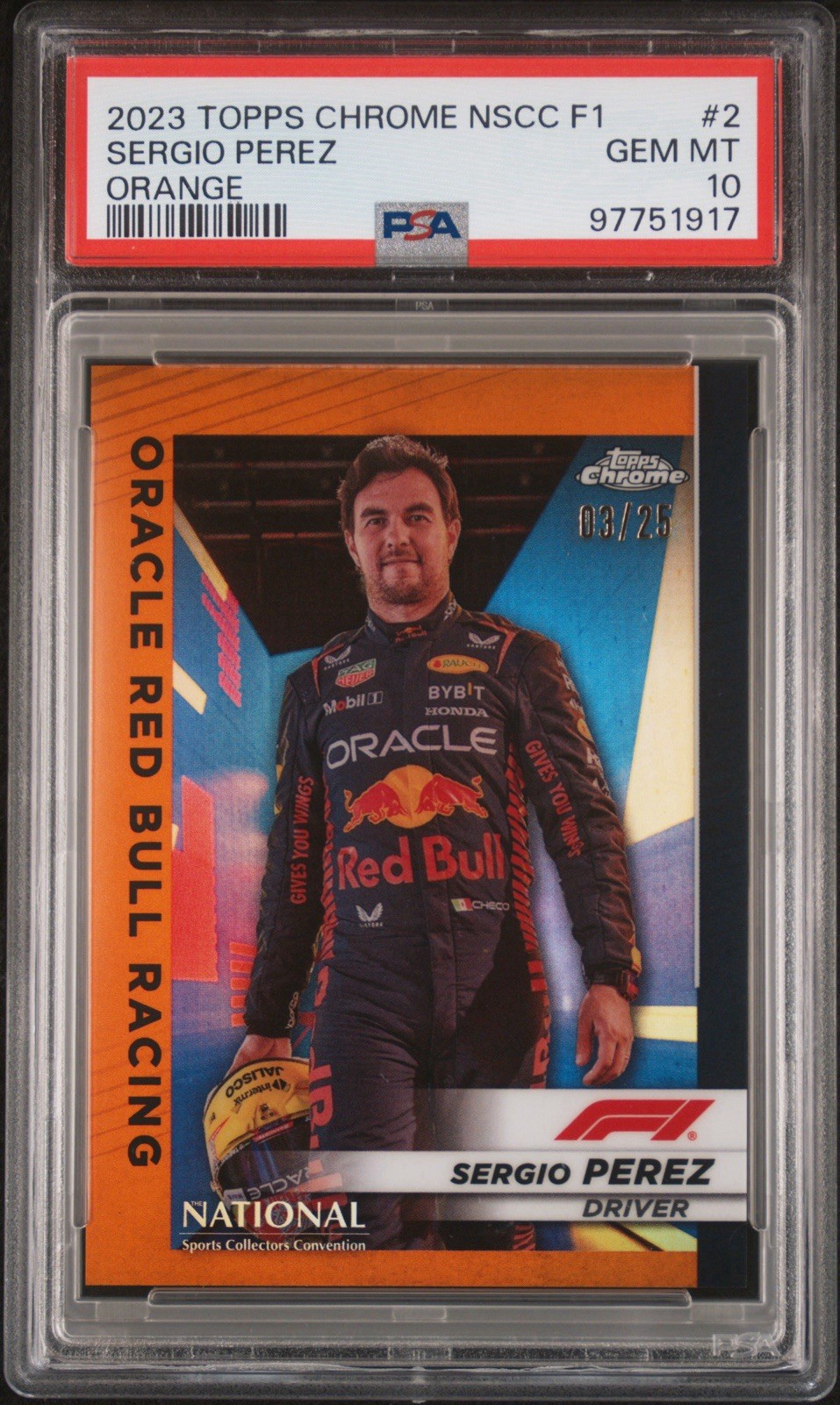 PSA 10 2023 Topps Chrome Formula 1 F1 NSCC Sergio Perez Orange /25 #2 Red Bull