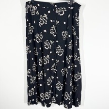 Vintage 90s Black Floral Button Down Midi Skirt Size M Dainty Romantic Feminine