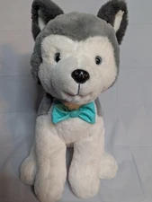 FAO Schwarz Plush 13" Husky Dog Bow Tie Plushie Stuffed Animal F.A.O. Schwarz 