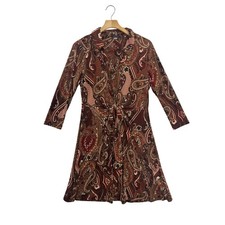 Tommy Hilfiger Paisley Print Shirt Dress Tie Waist Long Sleeve Women's Size 14