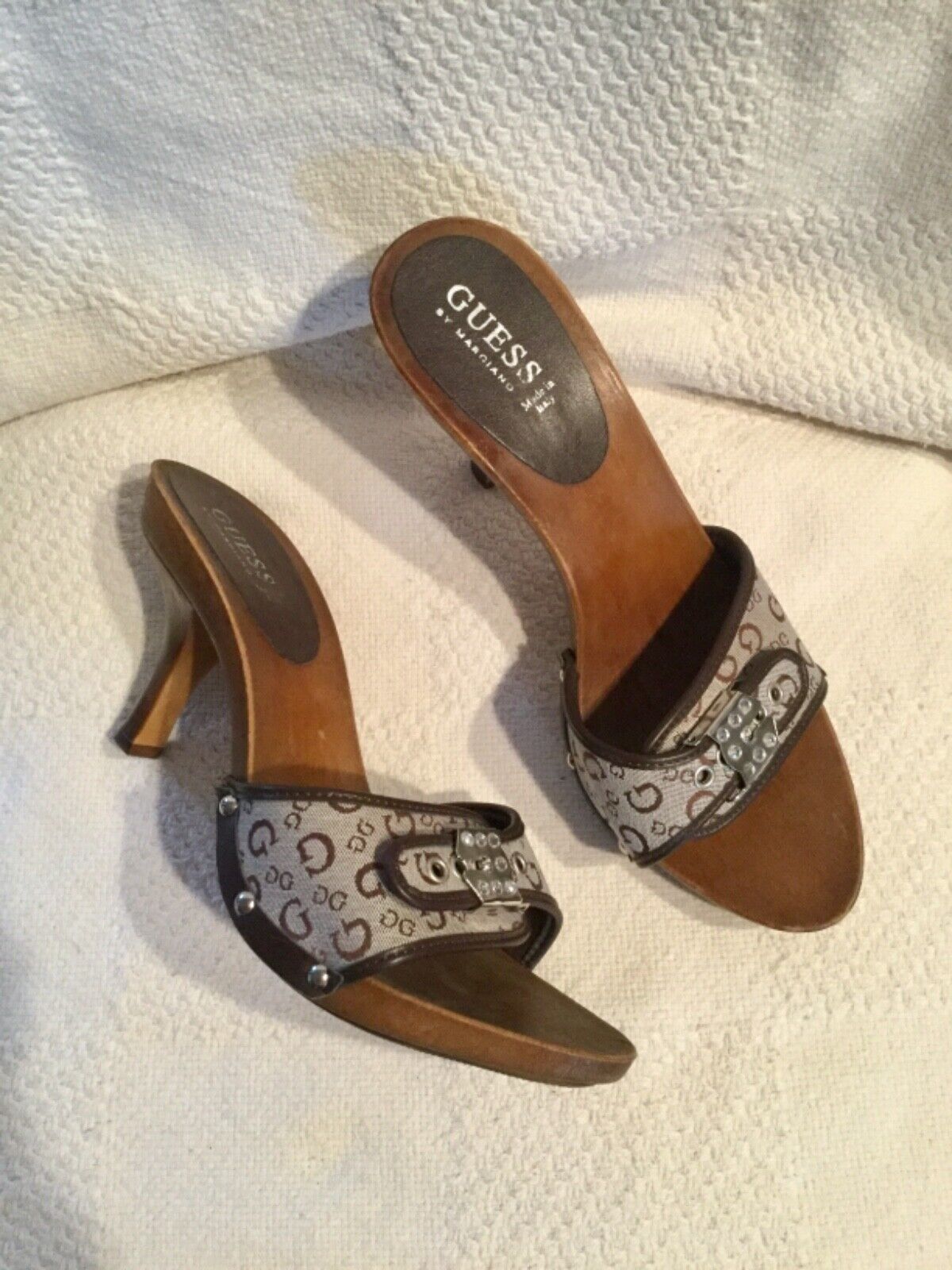 Guess by Marciano Heels Canvas &amp; logo Sandal Slides size 8 eBay