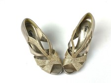 Fioni Night Heels Slip On Sparkle Straps Open Toe Size 7.5 Gold