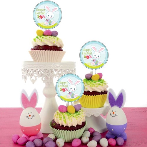 10pcs Happy Easter Cake Toppers Acrylic Bunny Rabbit Cake Picks Cupcake - Picture 5 of 8